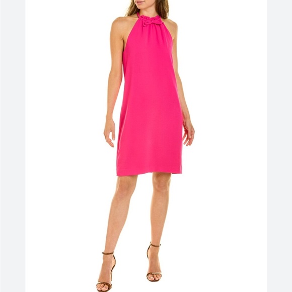 Trina Turk Hot Pink Halter Bow Lined Size 8 Dress Cocktail Wedding Date Night - Picture 2 of 11